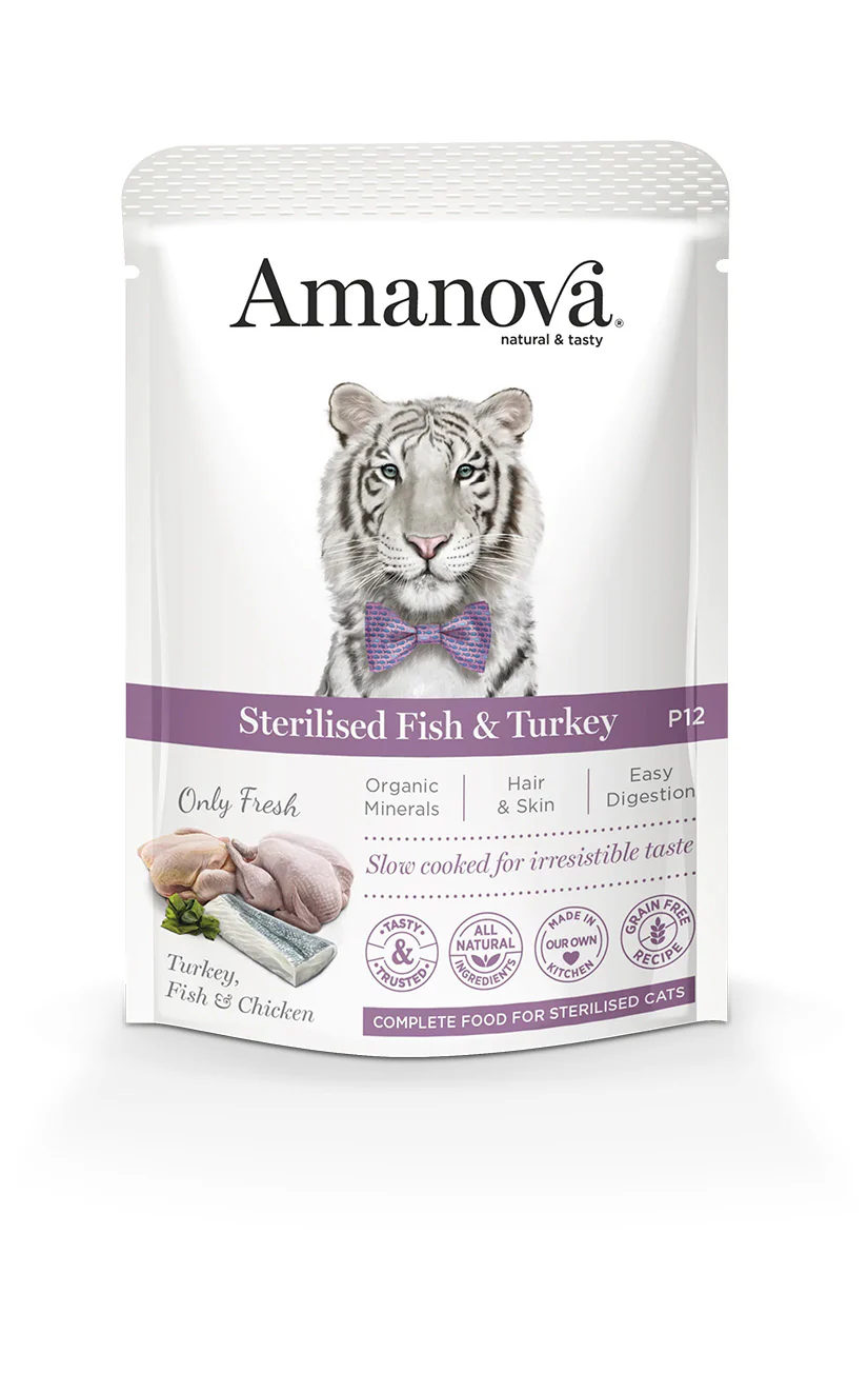 Amanova Cat GF Pouch P12 Sterilised Fish & Turkey 85g – lejárat: 2026.10.21. – 1. kép